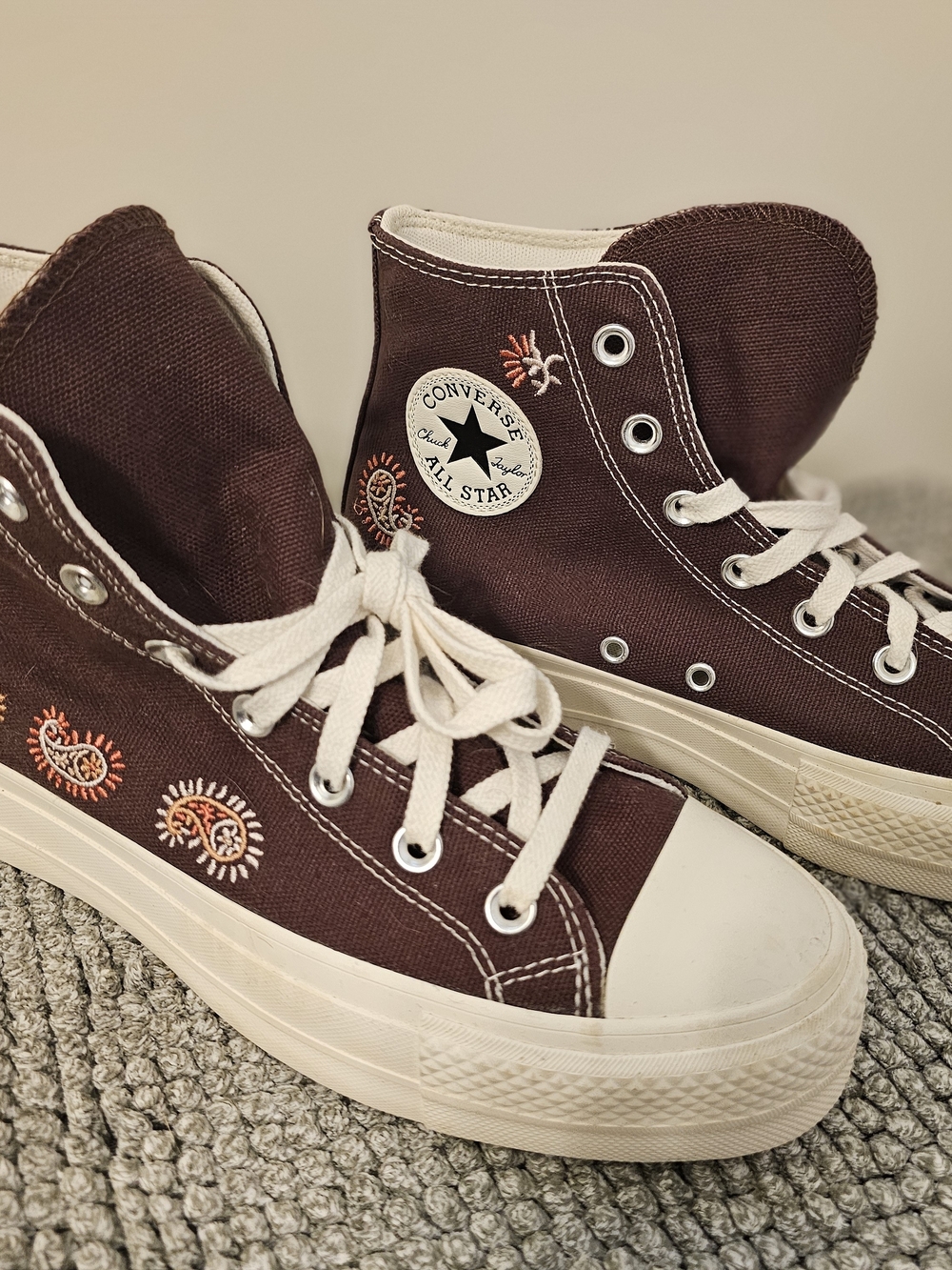 Converse Chuck Taylor High-Top Sneakers With Embroidered Paisley Accents-Brown